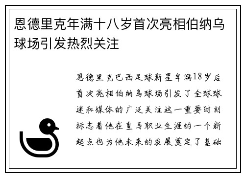 恩德里克年满十八岁首次亮相伯纳乌球场引发热烈关注 恩德里克年满十八岁首次亮相伯纳乌球场引发热烈关注